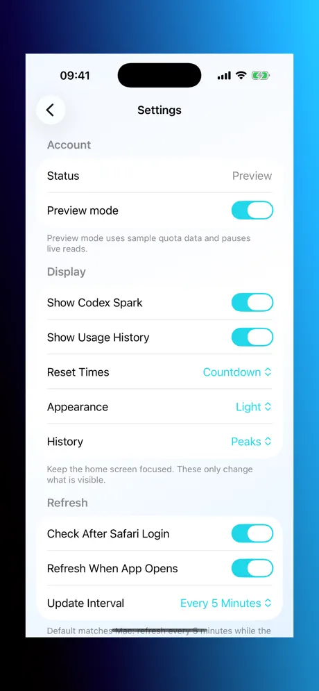 Settings screenshot